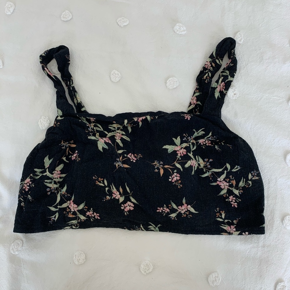 American Eagle Black Floral Crop Top